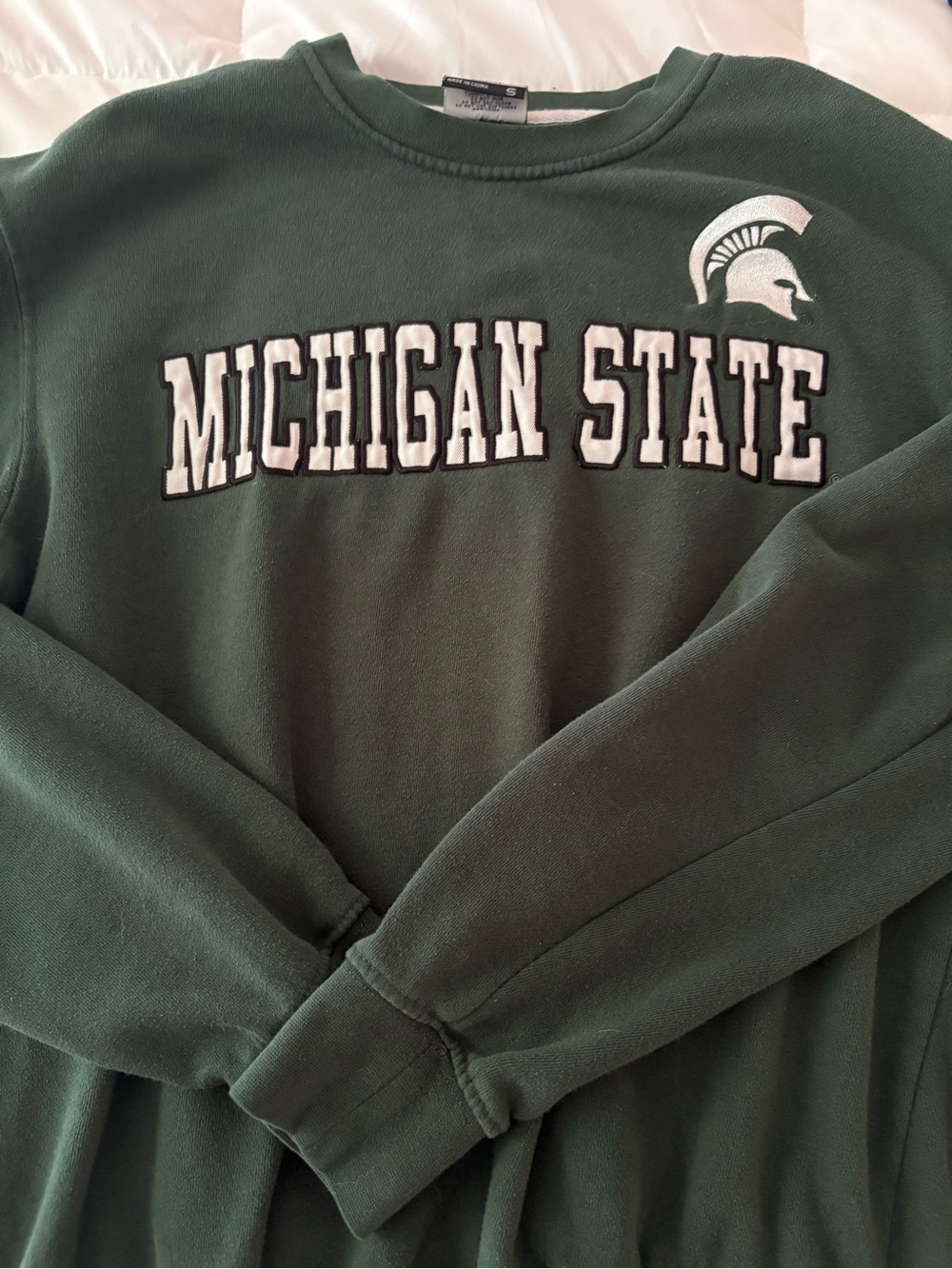 Stadium Athletics Forest Green Crewneck with White Michigan State Appliqué